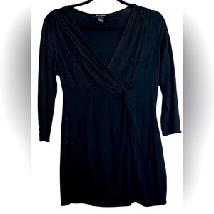 WHITE HOUSE/BLACK MARKET Solid Black Criss Cross Front Babydoll Top, Medium,GUC.